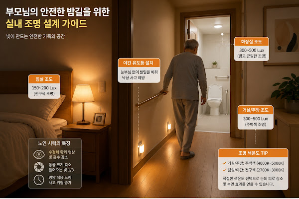 3편: 노인성 질환과 시력 저하를 고려한 실내 조명 조도 조절법 (명암 순응과 야간 유도등)