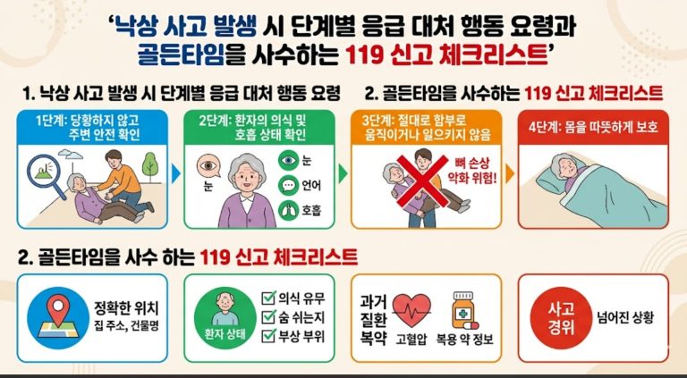 11편: 낙상 사고 발생 시 응급 대처 행동 요령과 자녀들을 위한 119 신고 체크리스트